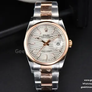 DateJust 36mm RG/SS BPF lunetta liscia quadrante argento con motivo bracciale Oyster A2824