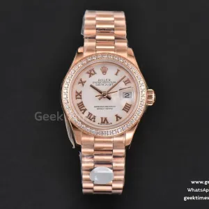 DateJust 28mm Ladies WF RG weißes Zifferblatt mit Diamanten Roma-Indizes Jubilee-Armband A2236