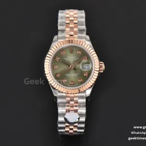 DateJust 28mm Ladies WF RG/SS grünes Zifferblatt Diamant-Indizes Jubilee-Armband A2236