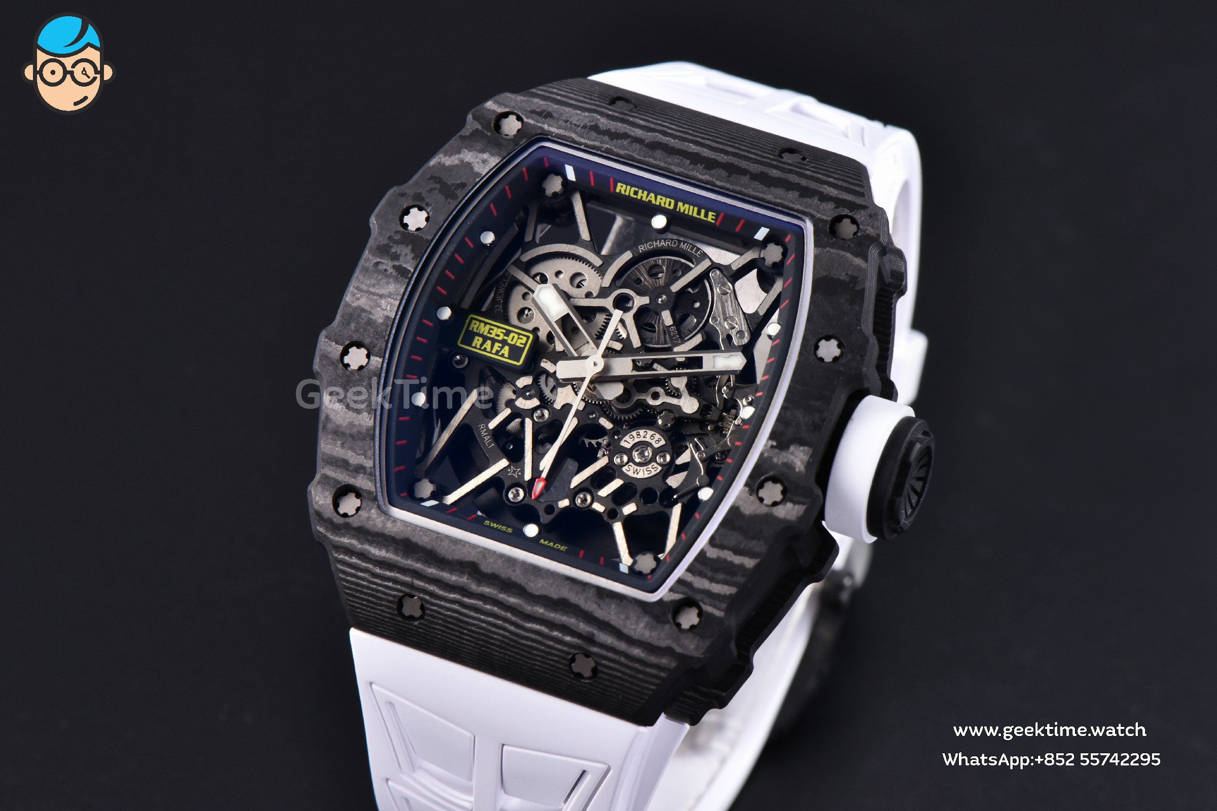 RM035-02 Real NTPT ZF Black Skeleton Red Marker Dial White Crown White Rubber Strap RMAL1 Clone - Image 2