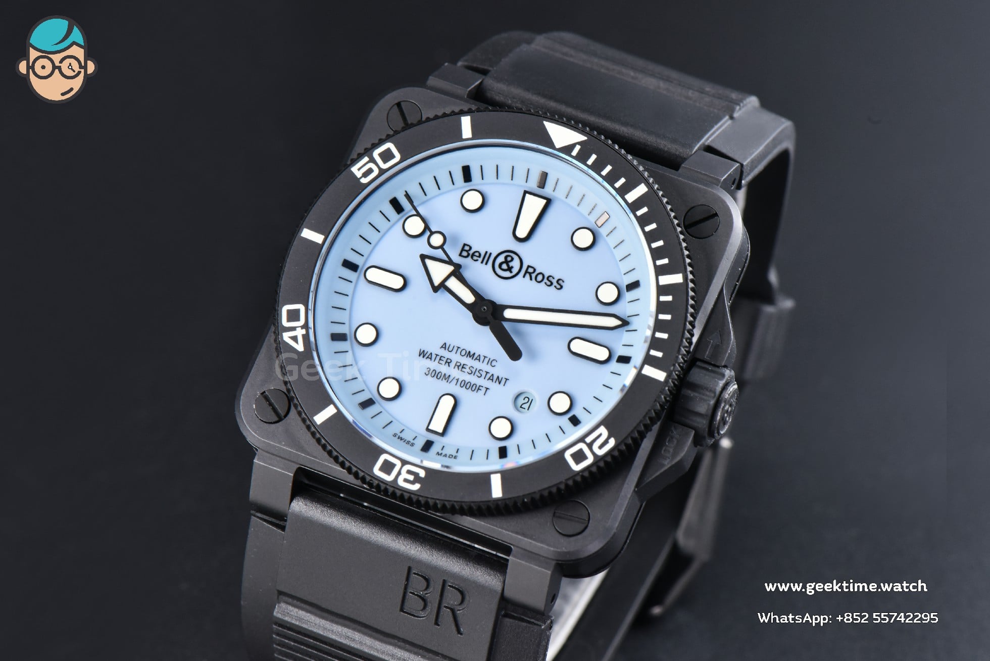 Bell Ross BR03-92 M+F Full Lume Ceramic Case Light Blue Dial Black Rubber Strap A2892 - Image 15