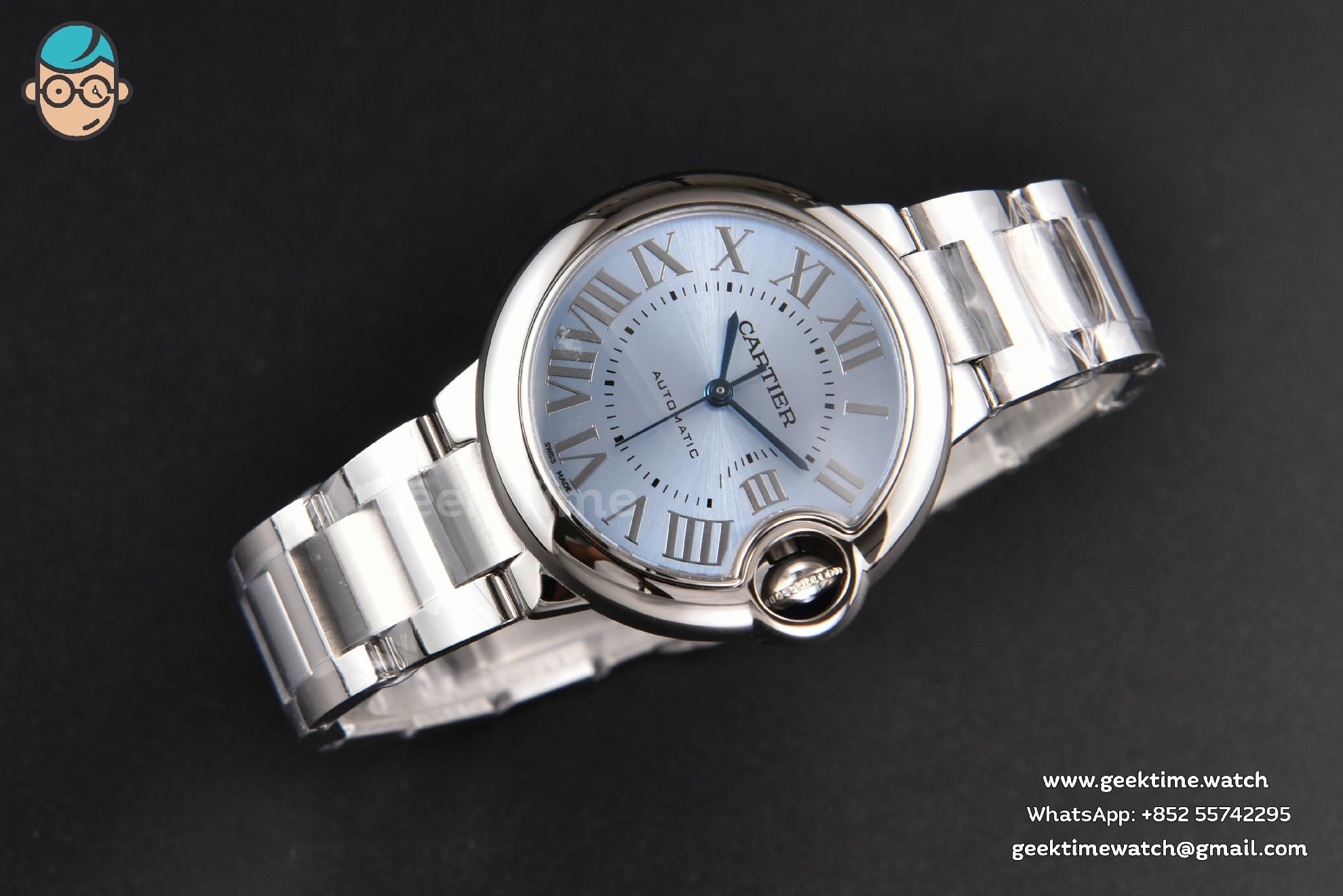 Ballon Bleu 33mm AF quadrante azzurro ghiaccio bracciale SS A1853 - Image 3