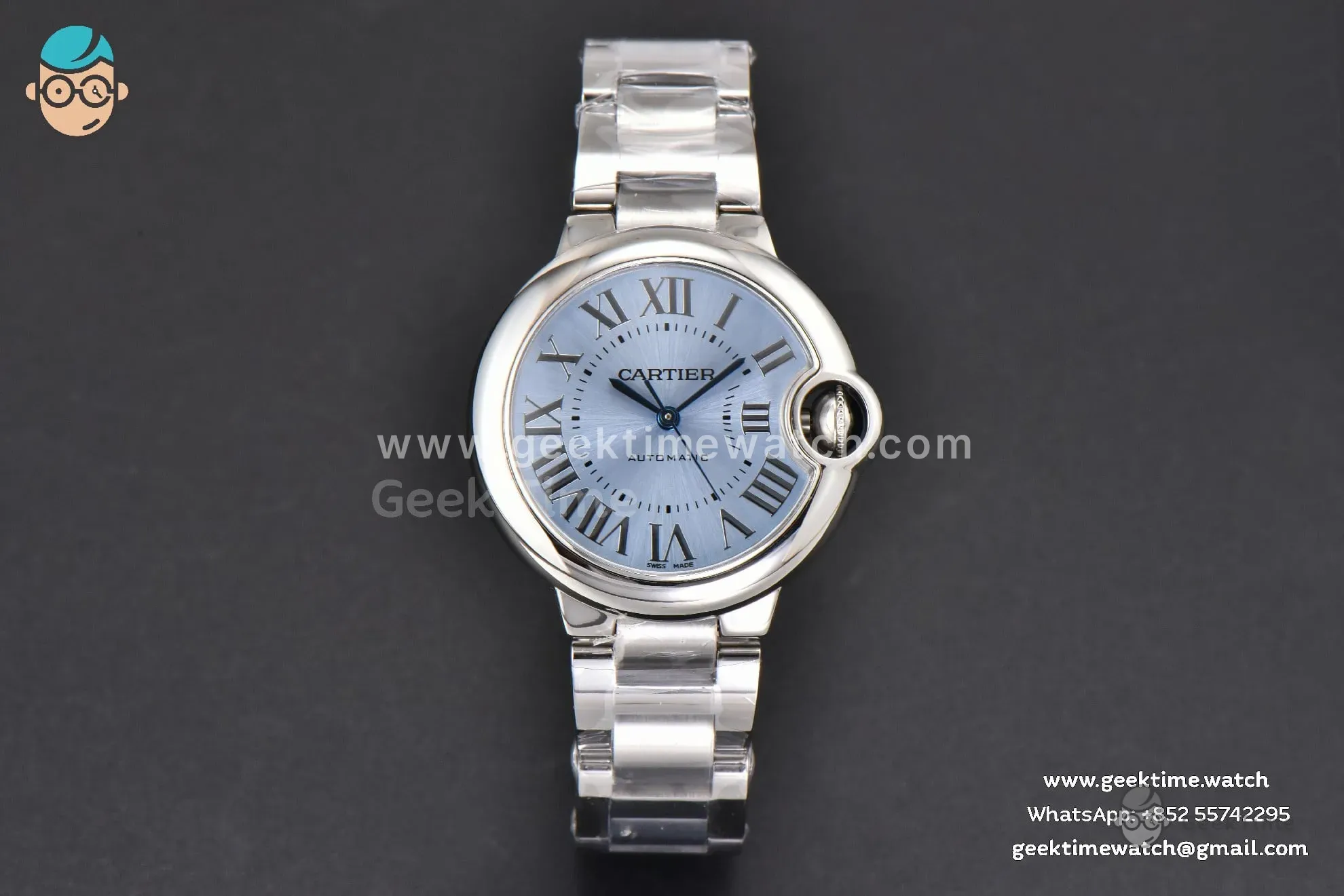 Ballon Bleu 33mm AF quadrante azzurro ghiaccio bracciale SS A1853