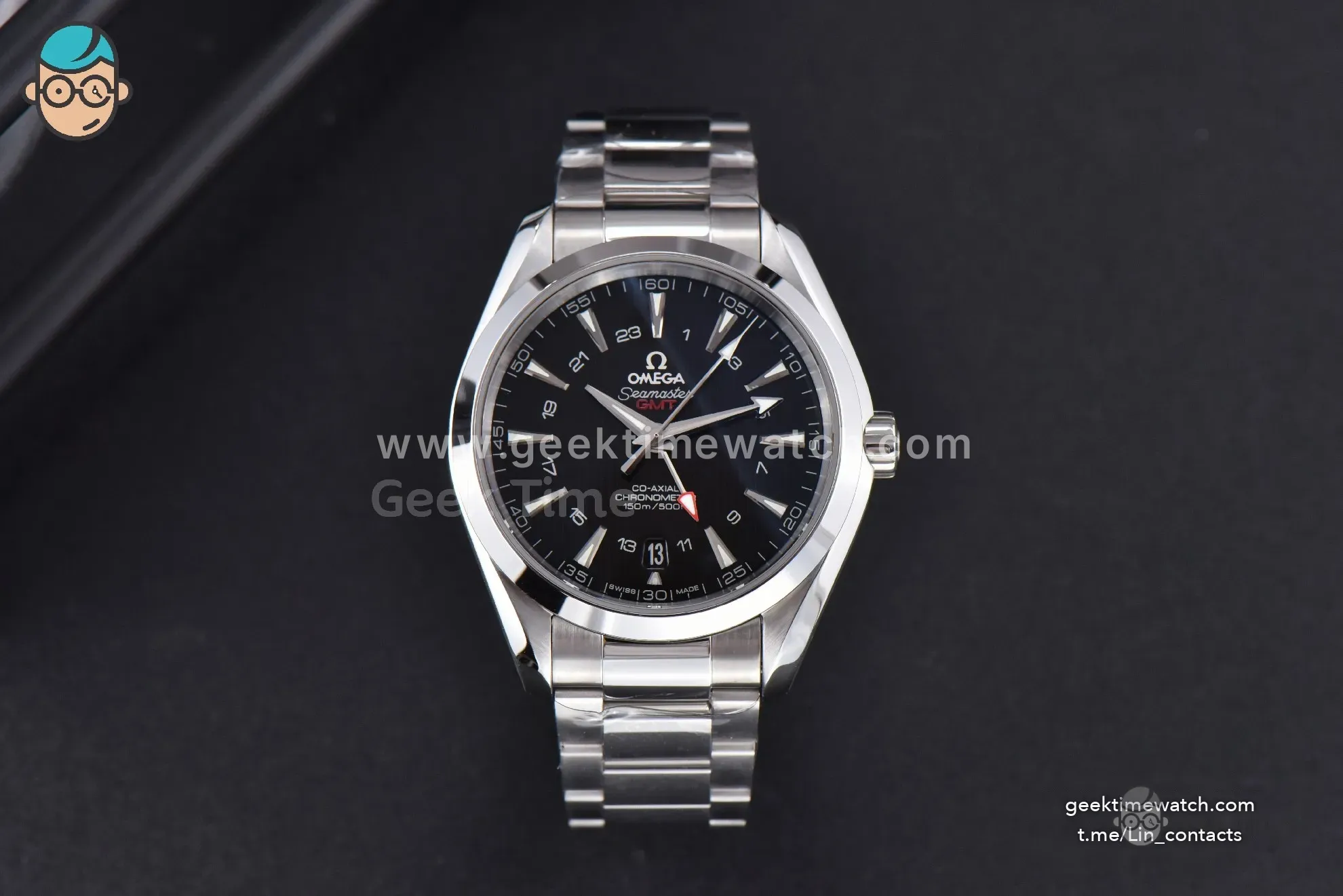 Aqua Terra 150M 43mm GMT VSF Black Textured Dial SS Bracelet A8605