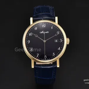 Classique 5177 38mm LTF YG Black Dial Digital Marker Blue Leather Strap MY9015
