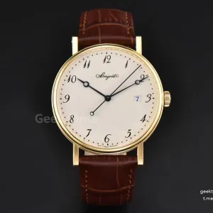Classique 5177 38mm LTF YG White Dial Digital Marker Brown Leather Strap MY9015
