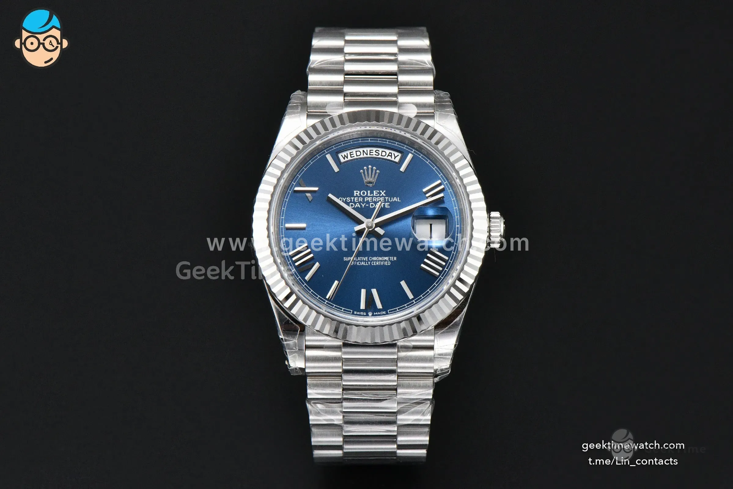 DayDate 40MM Weighted VSF Blue Dial Roman Marker President Bracelet DD3255