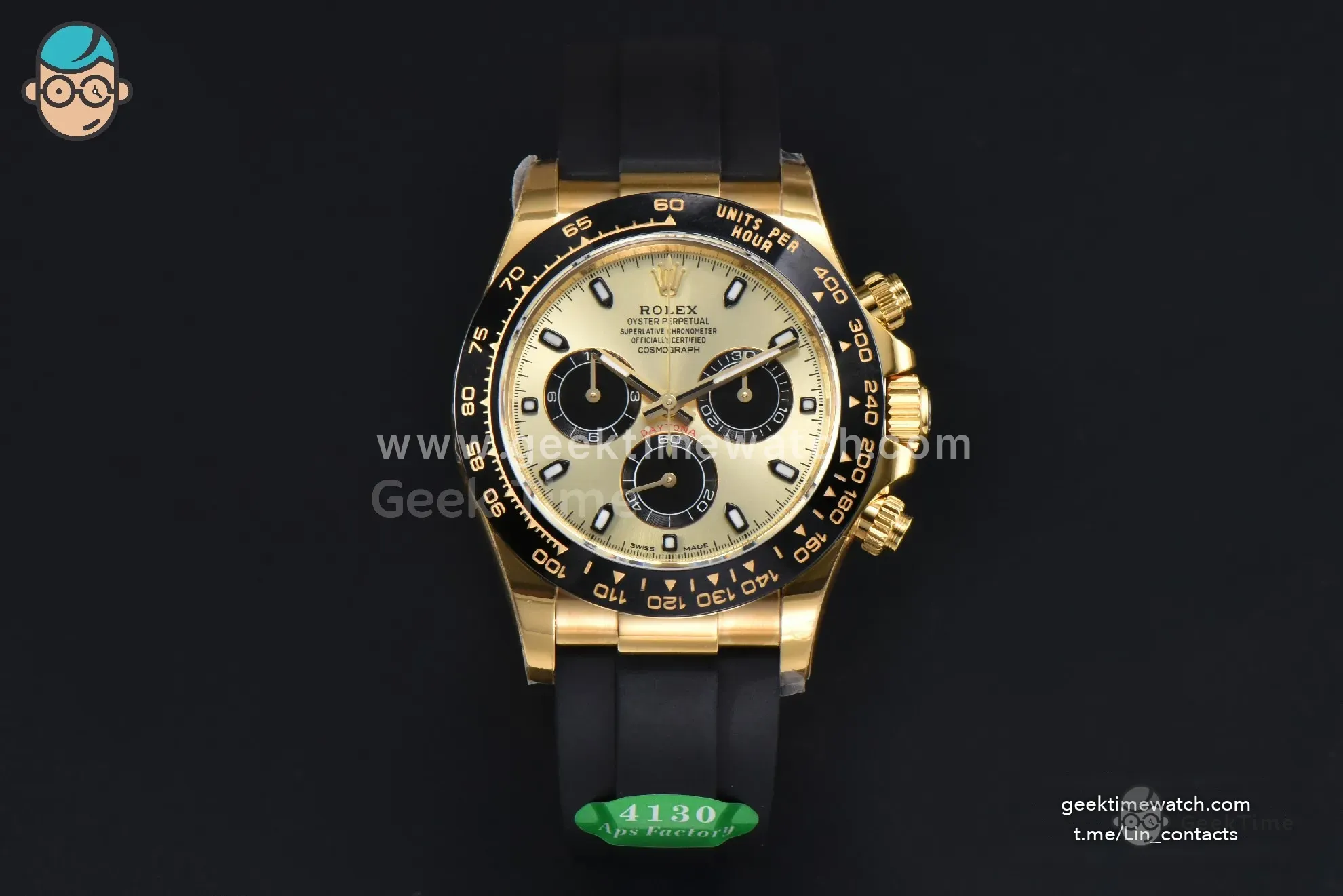 Daytona 116518 YG APSF YG/Black Dial Ceramic Bezel Lume Marker Oysterflex Strap Tungsten Version SH4130