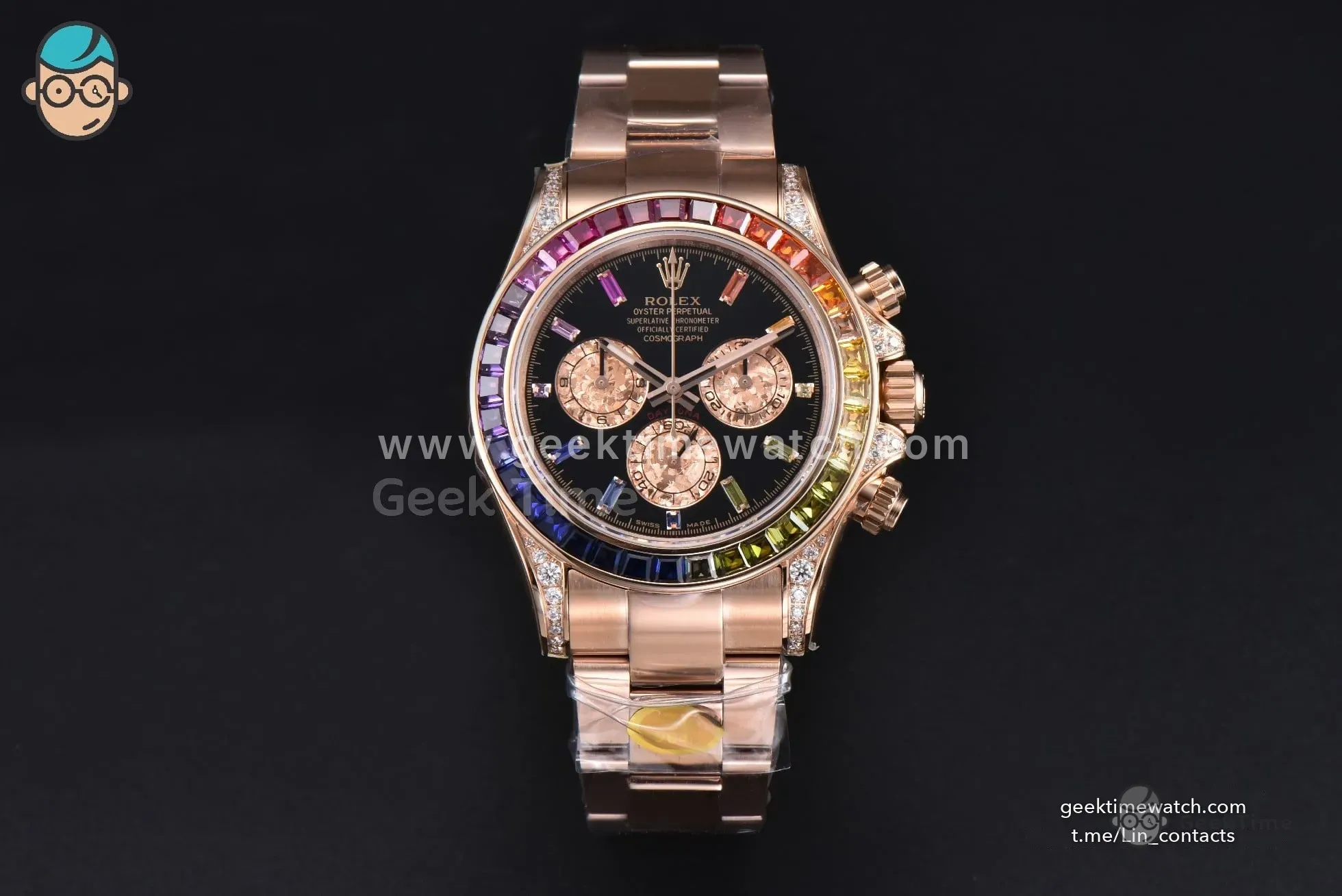 Daytona 116598 Rainbow ZF Black Diamonds Dial on RG Bracelet SH4130