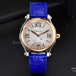 Happy Sport Automatic RG/SS 33mm HWF White Dial Light Blue Leather Starp A2892