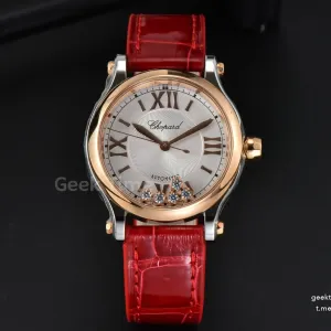Happy Sport Automatic RG/SS 33mm HWF White Dial Red Leather Starp A2892