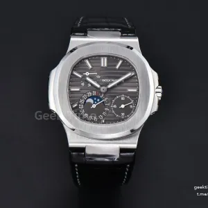 Nautilus 5712 40mm PPF SS Gray Dial Black Leather Strap A240 Super Clone V4