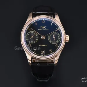 Portugieser Automatic 7 Days IWC0560 42mm APSF RG Black Dial RG Numeral Markers Black Leather Strap A52010