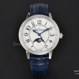 Rendez-Vous Moon 34mm GF Diamond White Textured Dial Blue Leather Strap A935