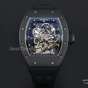 RM055 Ceramic ZF 42.7mm Black Bezel Black Skeleton Dial Black Crown on Black Rubber Strap RMUL2