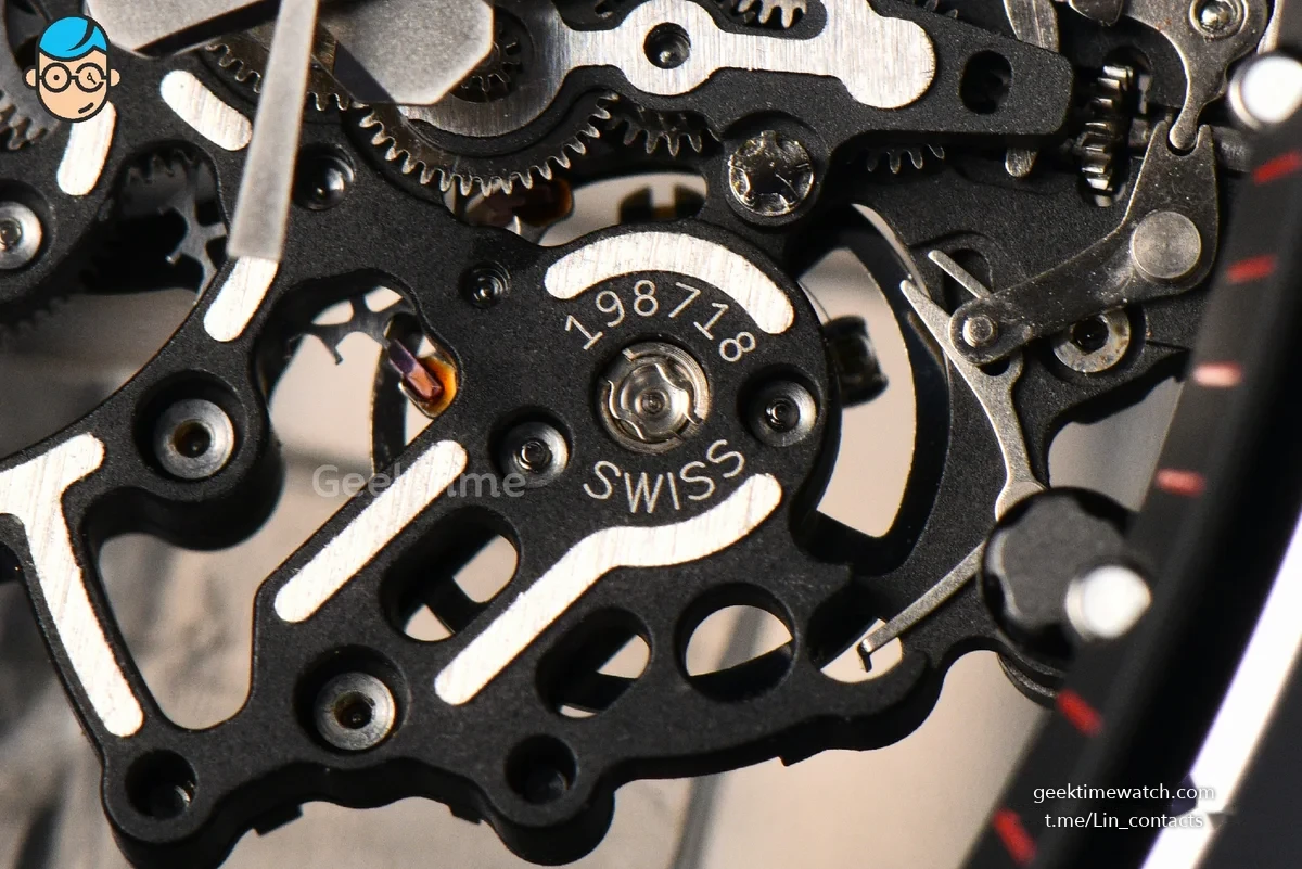 RM055 Ceramic ZF 42.7mm Black Bezel Black Skeleton Dial Red Crown on Black Rubber Strap RMUL2