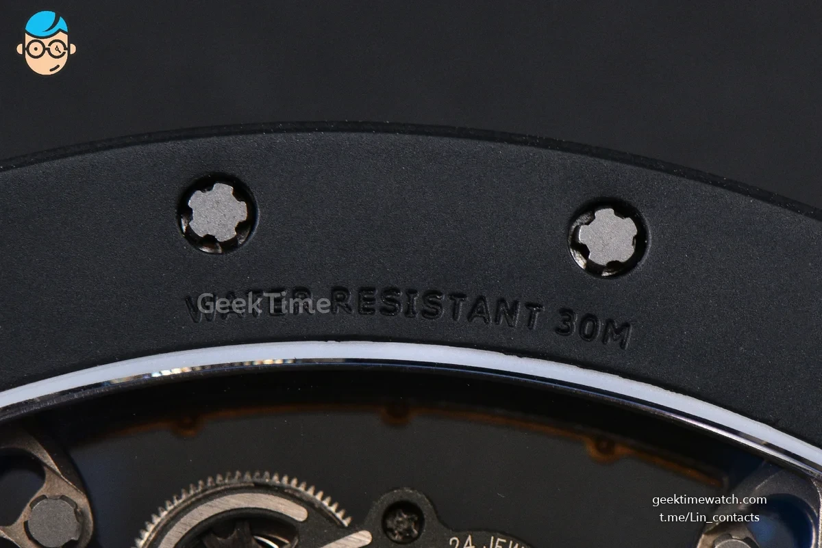 RM055 Ceramic ZF 42.7mm Black Bezel Black Skeleton Dial Red Crown on Black Rubber Strap RMUL2