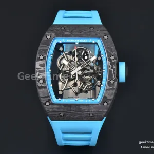 RM055 NTPT APSF 42.7mm Black Bezel Blue Skeleton Dial Blue Crown on Blue Rubber Strap RMUL2