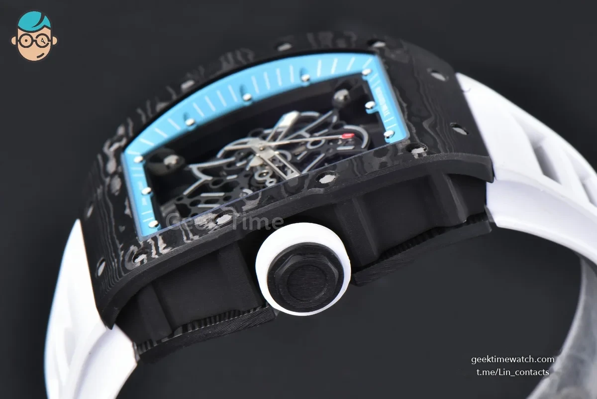 RM055 NTPT ZF Blue Bezel White Crown on White Rubber Strap RMUL2 Super Clone V6