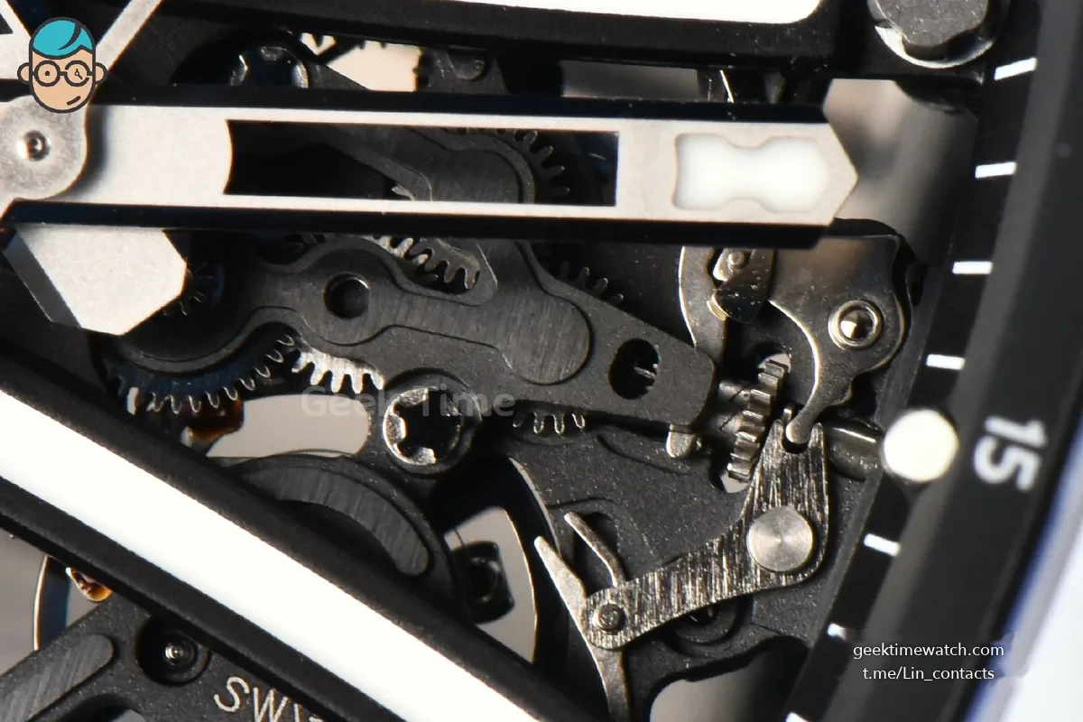 RM061 NTPT ZF 43mm White Bezel Black Skeleton Dial Black Crown on Black Rubber Strap RMUL2