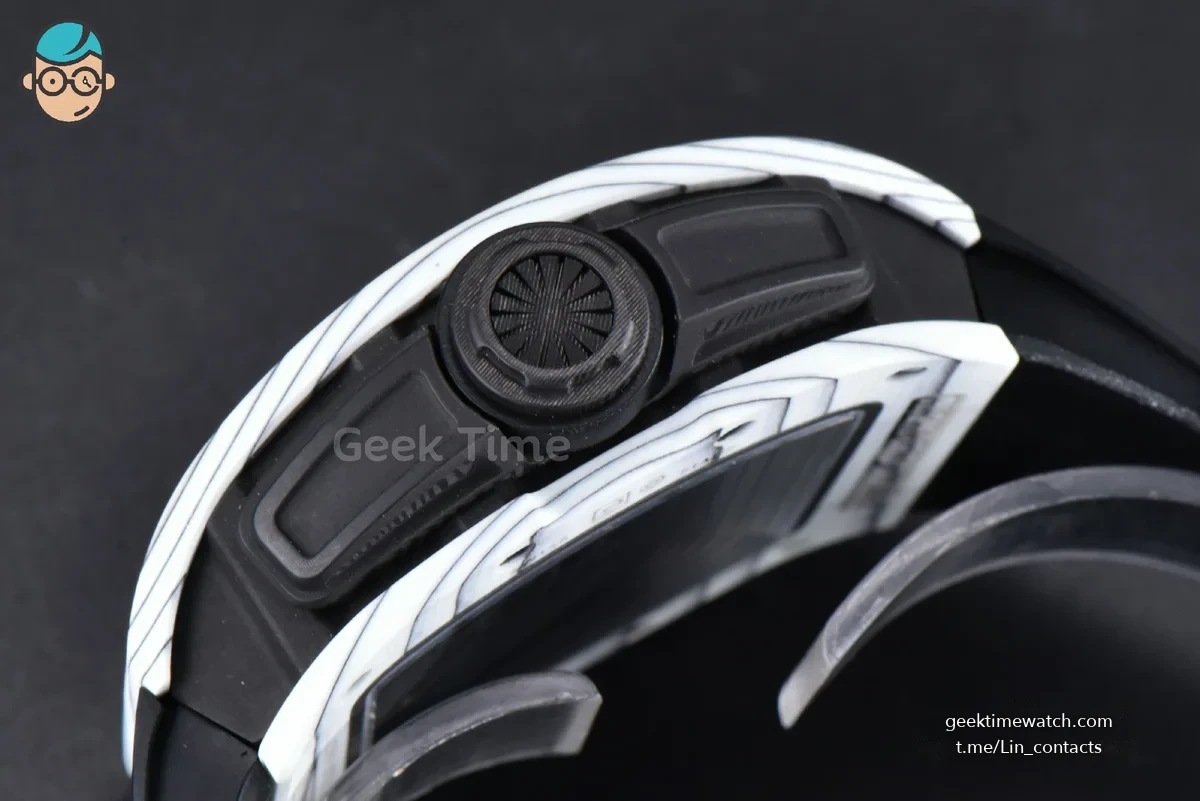 RM061 NTPT ZF 43mm White Bezel Black Skeleton Dial Black Crown on Black Rubber Strap RMUL2