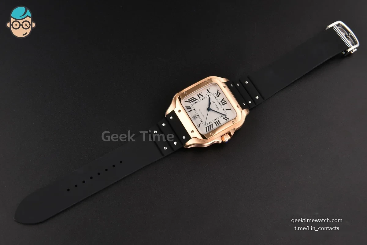 Santos Large 40mm RG GF White Dial Black Rubber Strap MIYOTA 9015