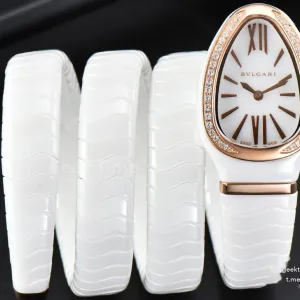 Serpenti Spiga RG 35MM BVF Polycyclic White Ceramic White Dial Diamond Bezel Quartz