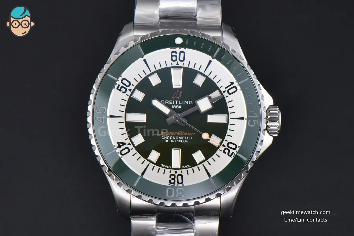 SuperOcean 44mm TF Green/White Dial SS Bracelet A2824
