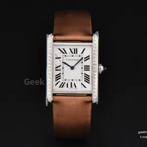 Tank Must Large 33.7×25.5mm Diamond K11F White Dial Brown Smooth Calf Strap Quartz