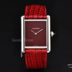 Tank Must Large 33.7×25.5mm K11F Red Dial Red Corc Texture Leather Strap Quartz