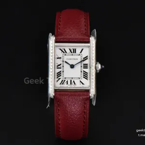 Tank Must Small 29.5×22mm Diamond K11F White Dial Red Litchi Grained Strap Quartz