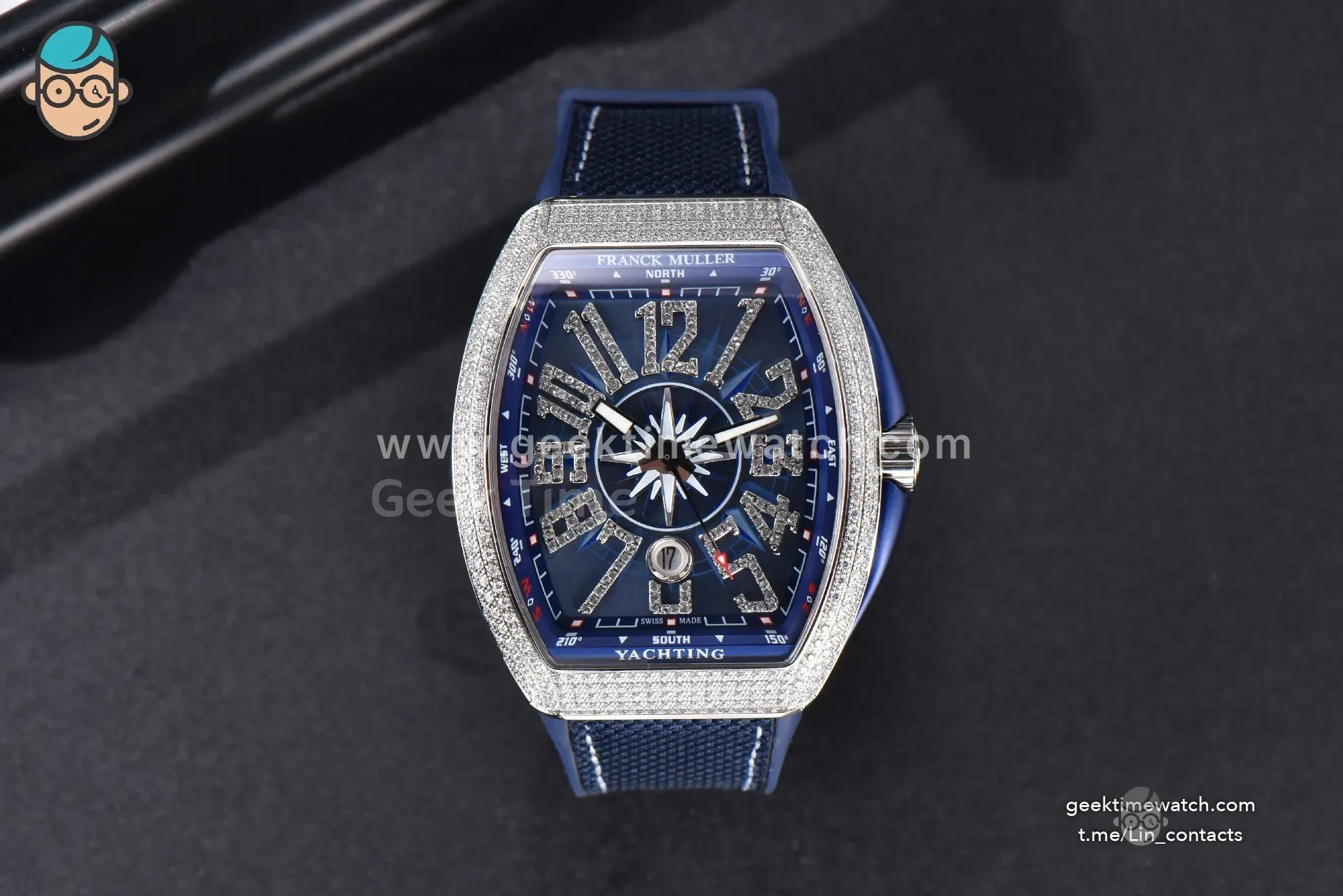 Vanguard V45 SS Full Diamonds ZF Blue Textured Dial on Blue Rubber Strap MIYOTA 9015