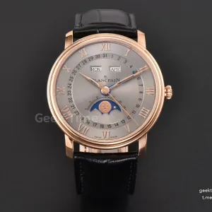 Villeret 6654 40mm Complicated Function OMF RG Silver Dial Black Leather Strap A6654 V3