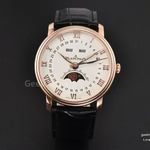 Villeret 6654 40mm Complicated Function OMF RG White Dial Black Leather Strap A6654 V3